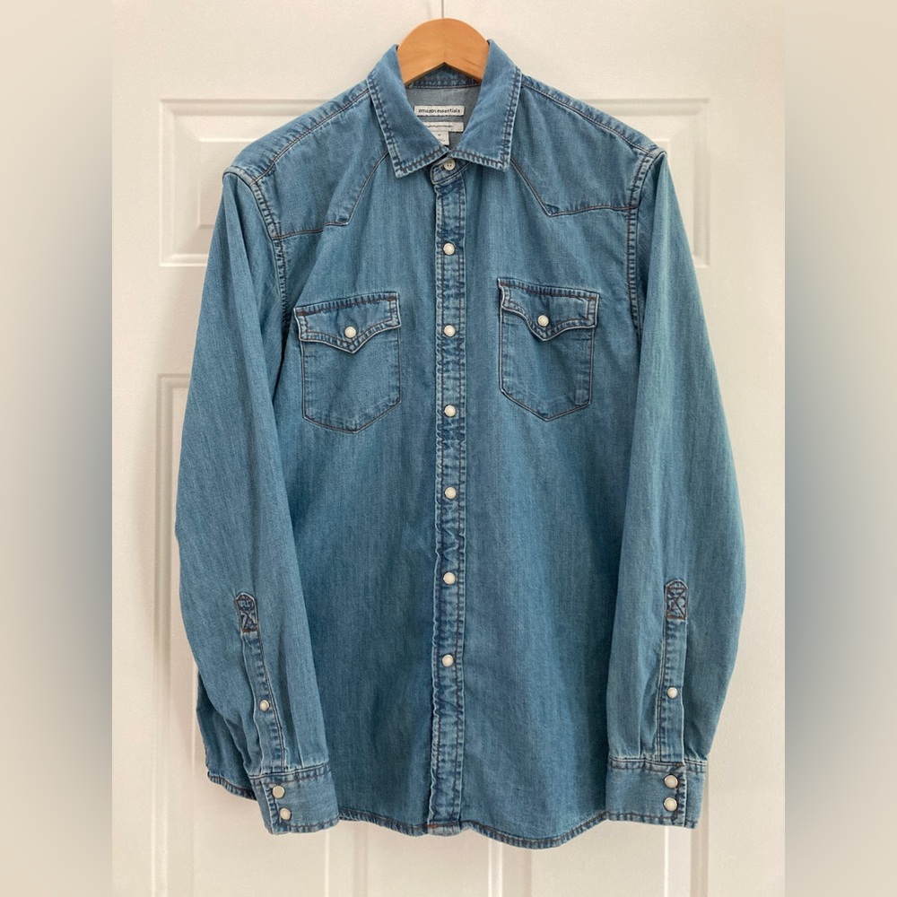 Oversized Snap Detail Button Up Denim Shirt